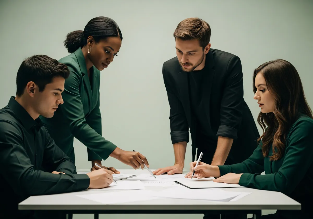 Equipa diversa planeando ideias em escritório